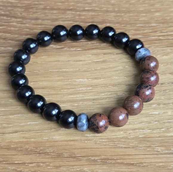 Mahogany Obsidian & Black Onyx Beads Bracelet, Stretch, Hand Crafted - Picture 5 of 10